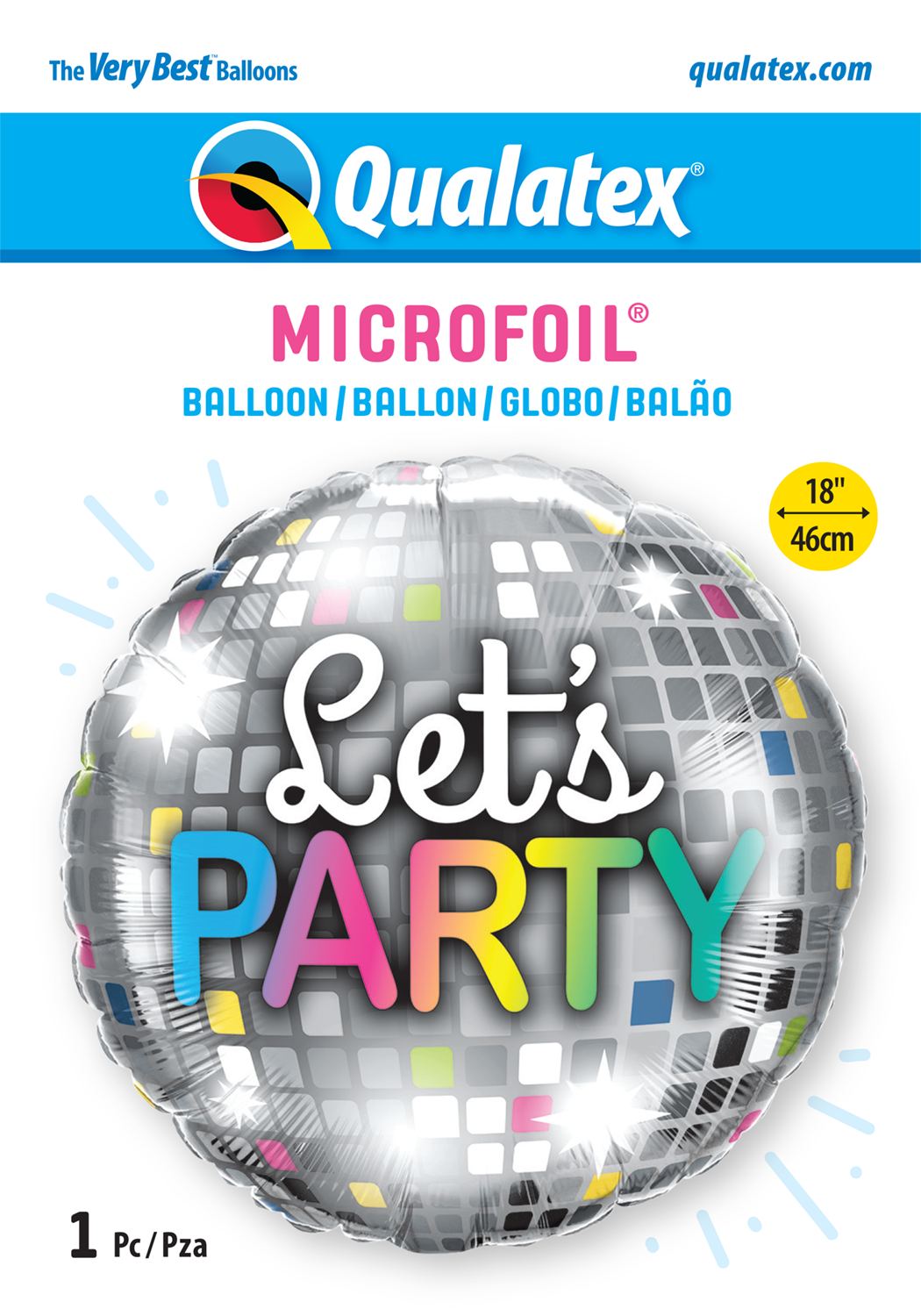 Globo metalizado redondo let's party bola disco 18" Qualatex
