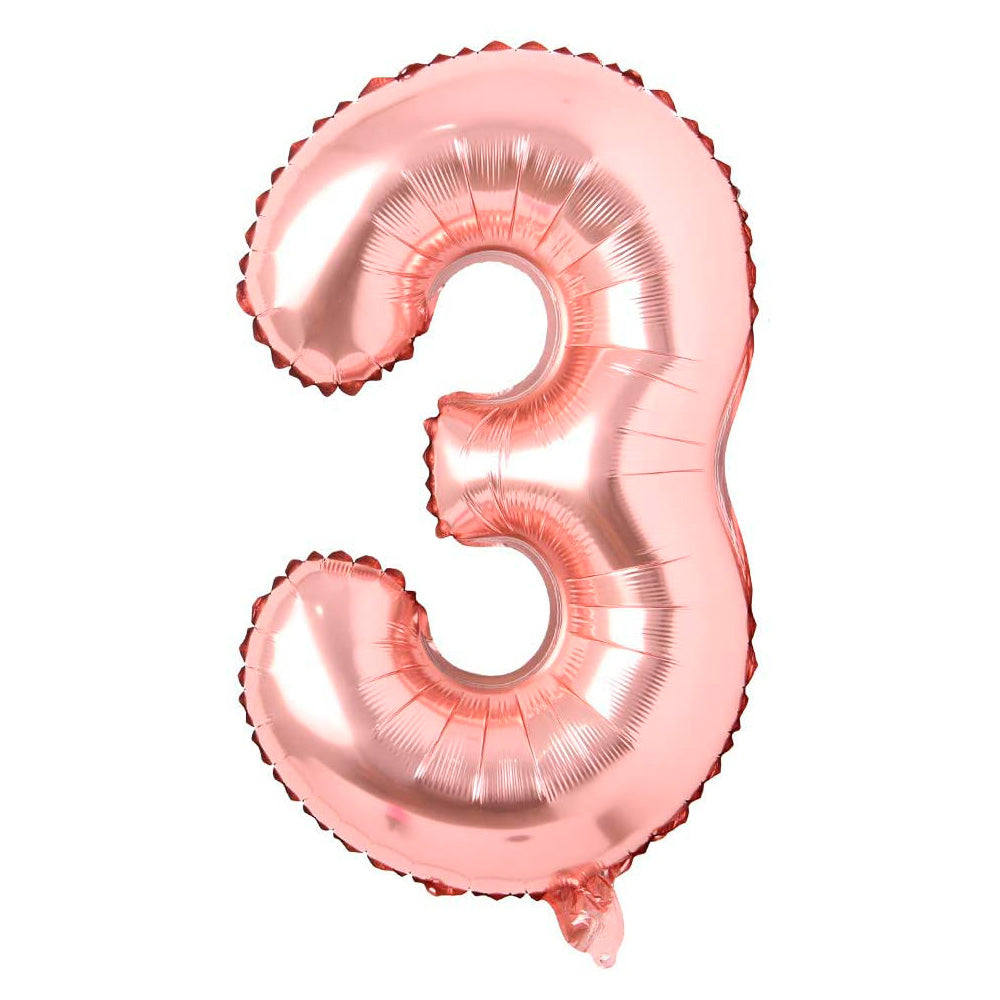 Número 3 metalizado oro rosa de 32" (80 cm)