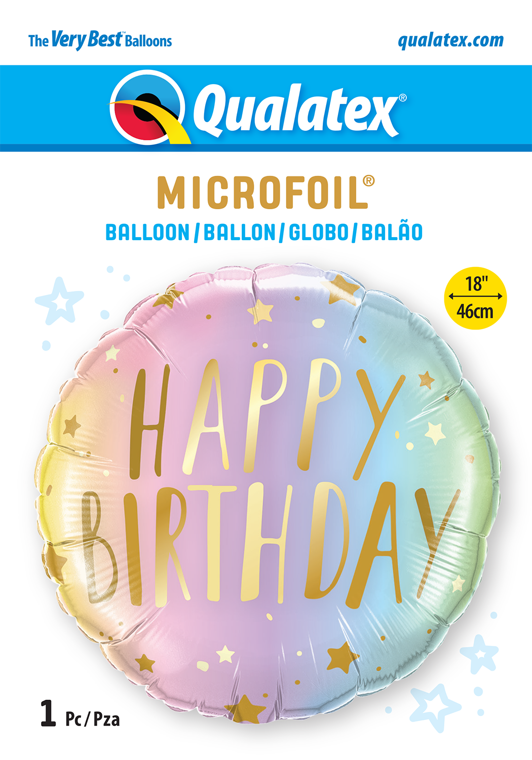 Globo metalizado redondo ombre pastel happy birthday 18" Qualatex