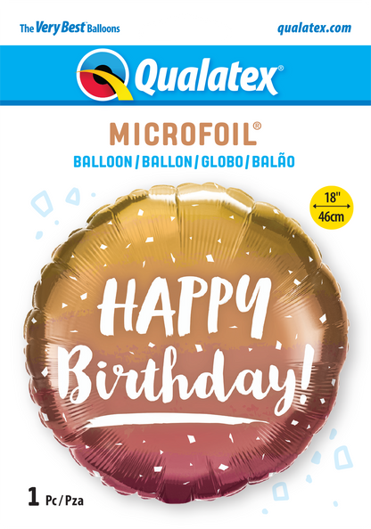 Globo metalizado redondo ombre oro y rosa happy birthday 18" Qualatex