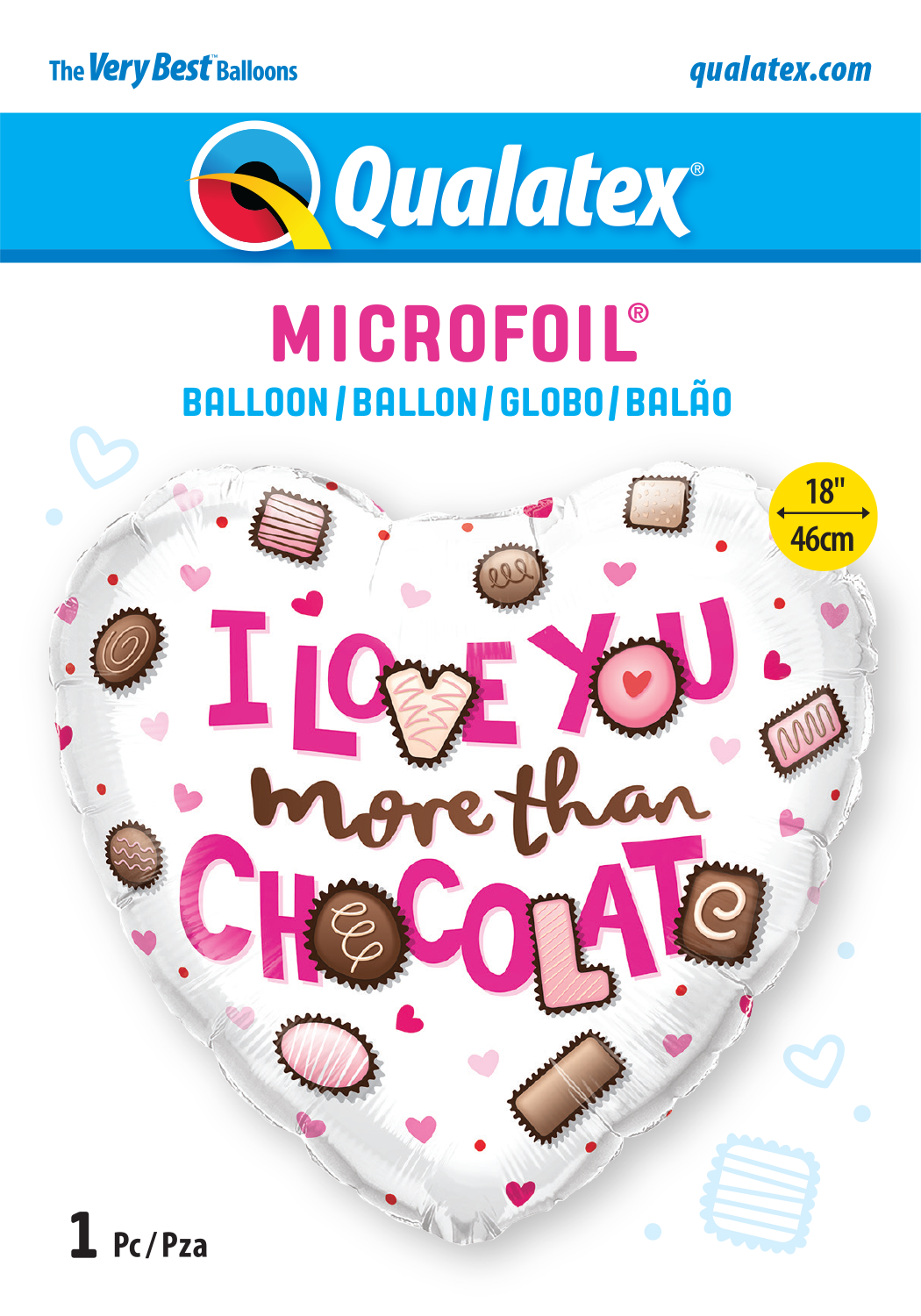 Globo metalizado corazón blanco love more than chocolate 18" Qualatex