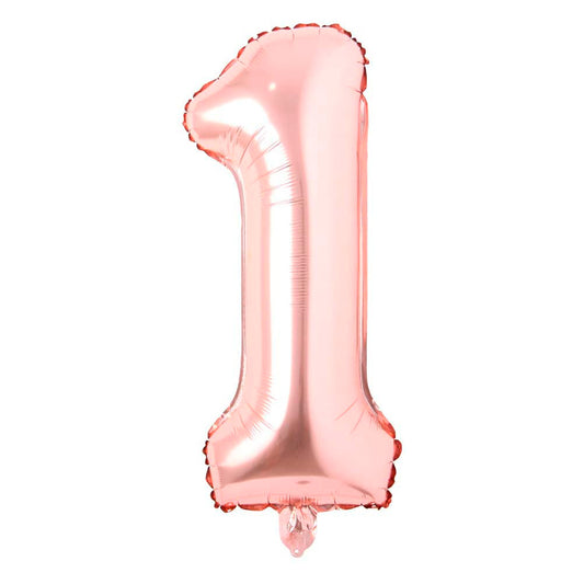 Número 1 metalizado oro rosa de 32" (80 cm)