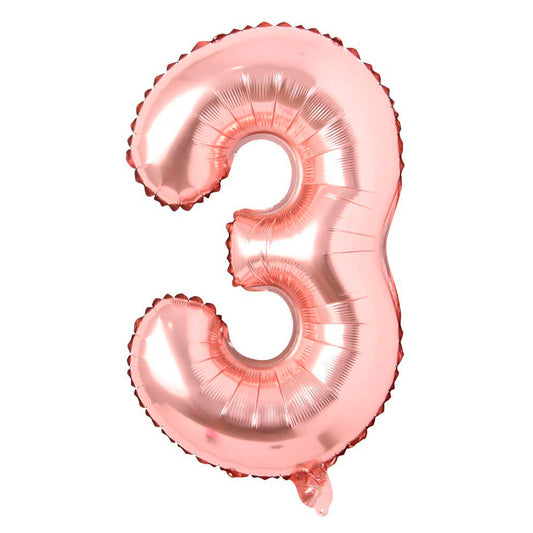 Número 3 metalizado oro rosa de 32" (80 cm)