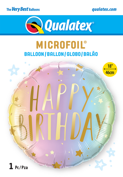 Globo metalizado redondo ombre pastel happy birthday 18" Qualatex