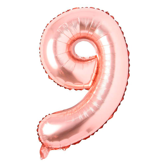 Número 9 metalizado oro rosa de 32" (80 cm)