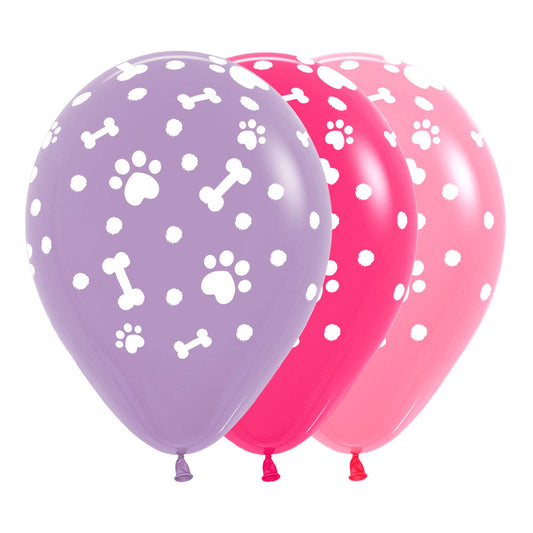 Globo Impreso Infinity Fashion Lila, Rosado Huellitas Mascotas R12 x50 unidades Sempertex anm