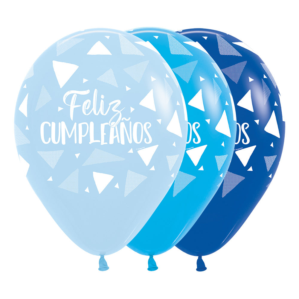 Globo Impreso Infinity Surtido Azules Feliz Cumpleaños Triangulos R12 x50 unidades Sempertex