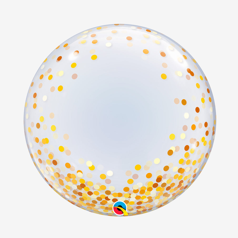 Globo burbuja transparente confetti dorado 24" (60 cm) Qualatex