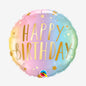Globo metalizado redondo ombre pastel happy birthday 18" Qualatex